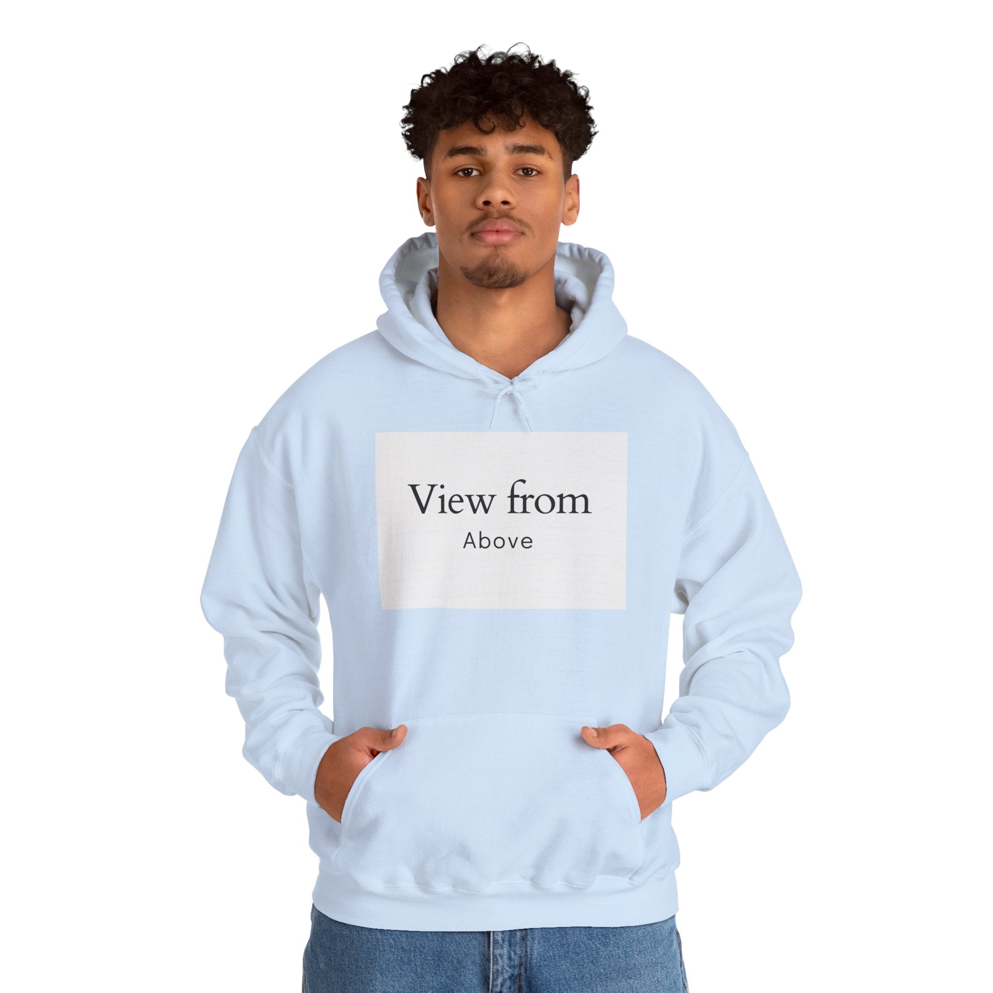View From Above Hoodie - Minimal Text Graphic Pullover