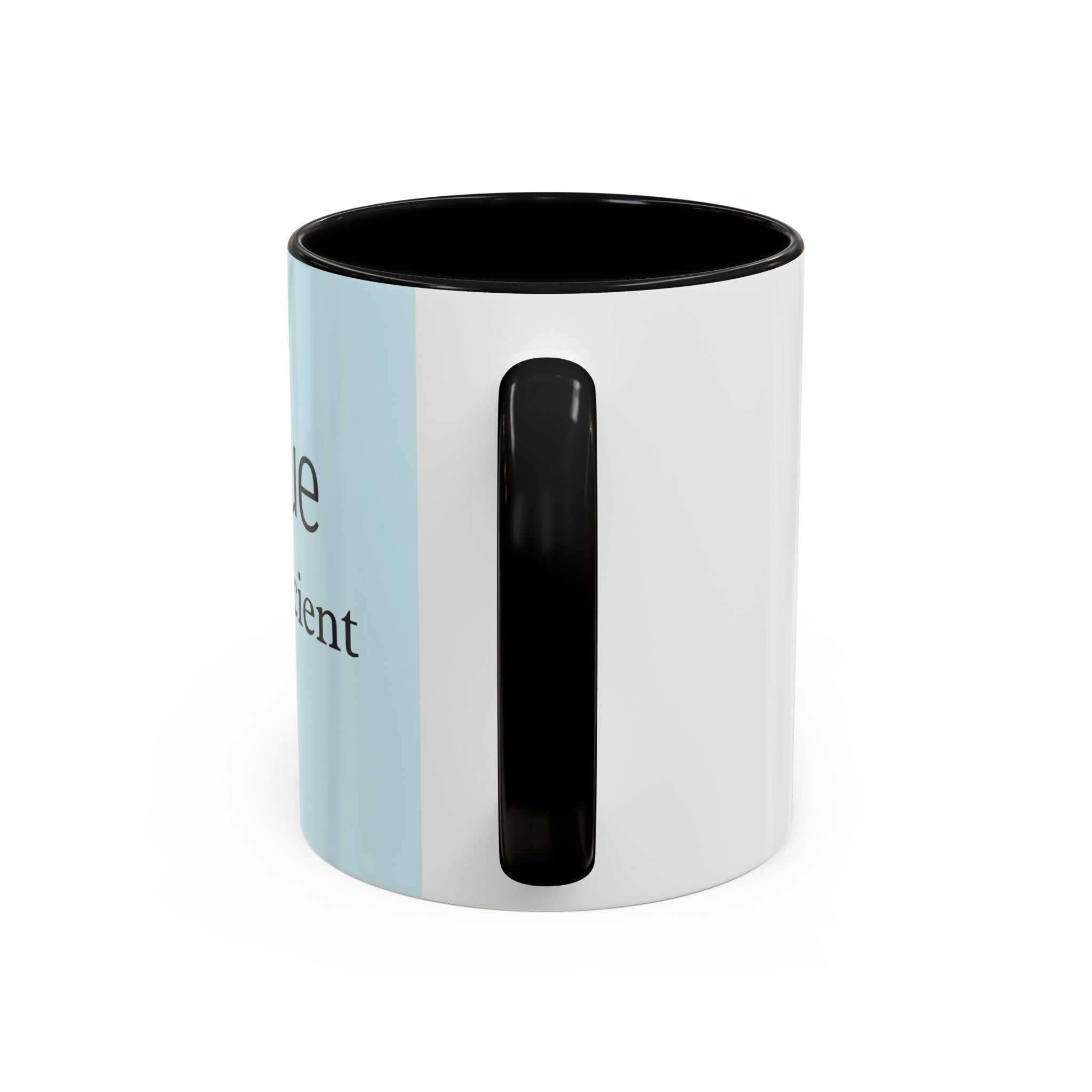 Virtue Is Sufficient Accent Coffee Mug — Inspirational Light Blue Ceramic