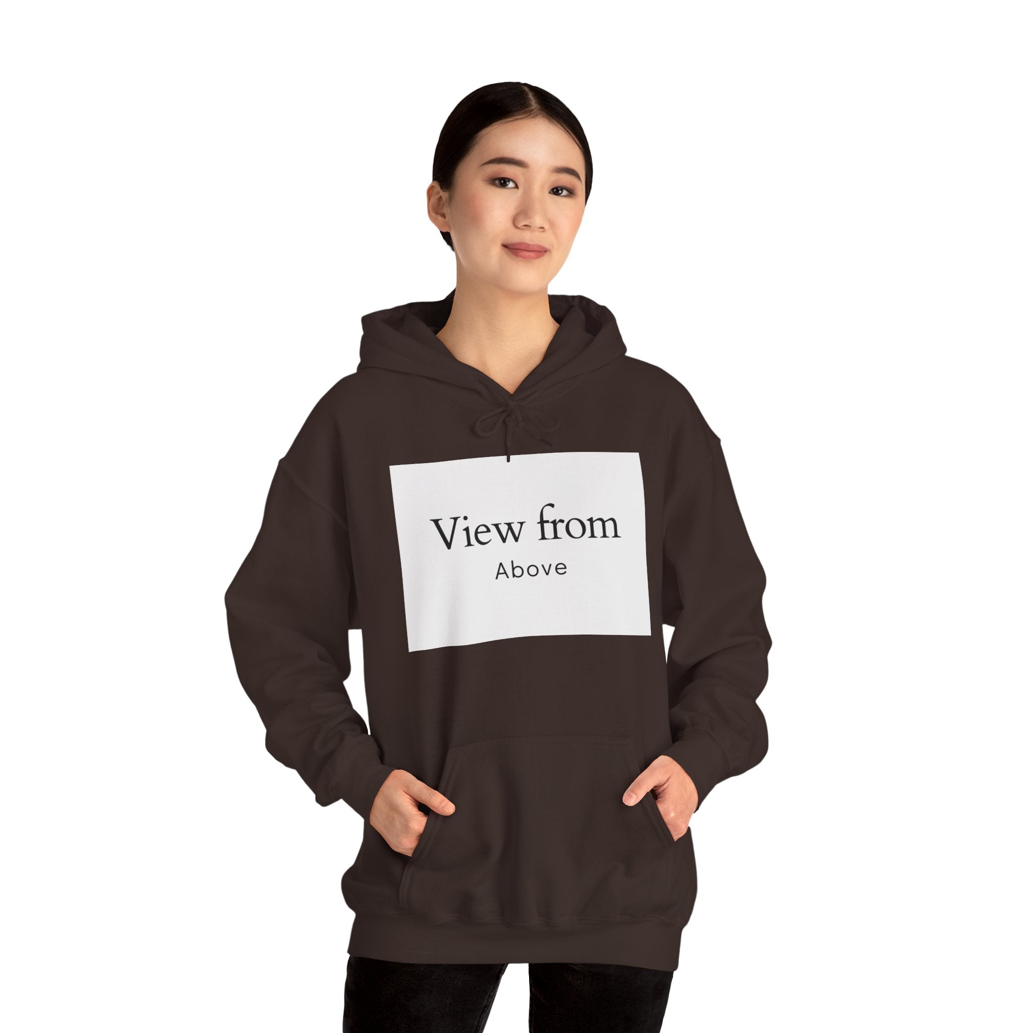 View From Above Hoodie - Minimal Text Graphic Pullover