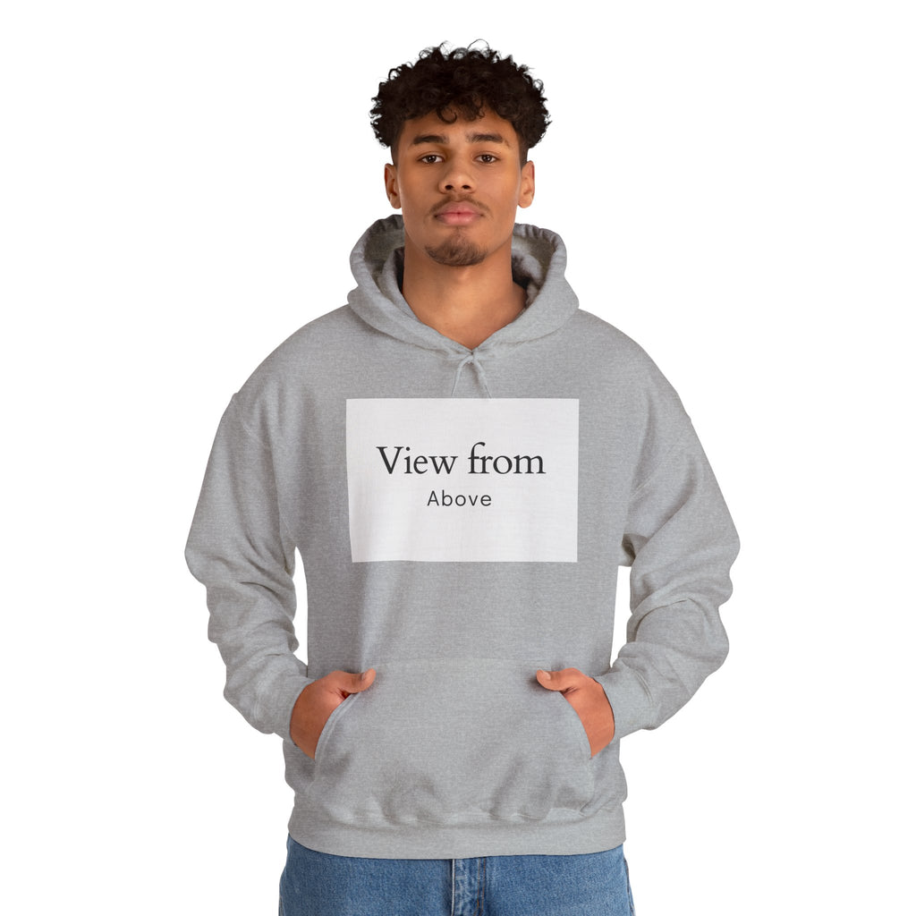 View From Above Hoodie - Minimal Text Graphic Pullover