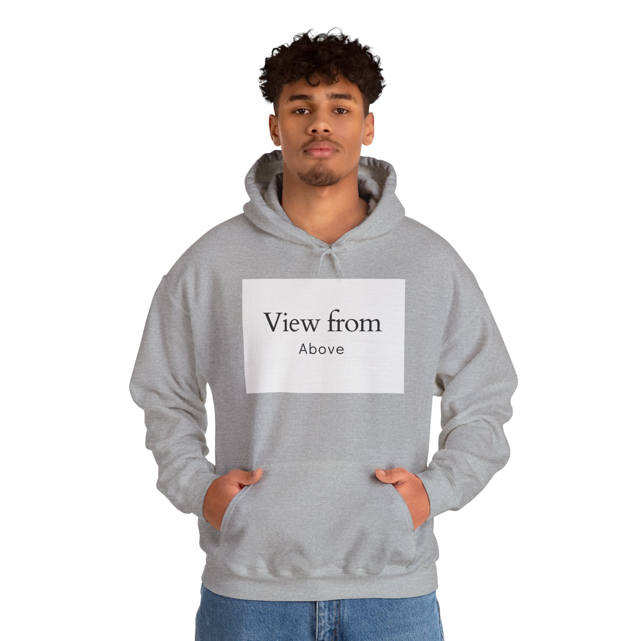 View From Above Hoodie - Minimal Text Graphic Pullover