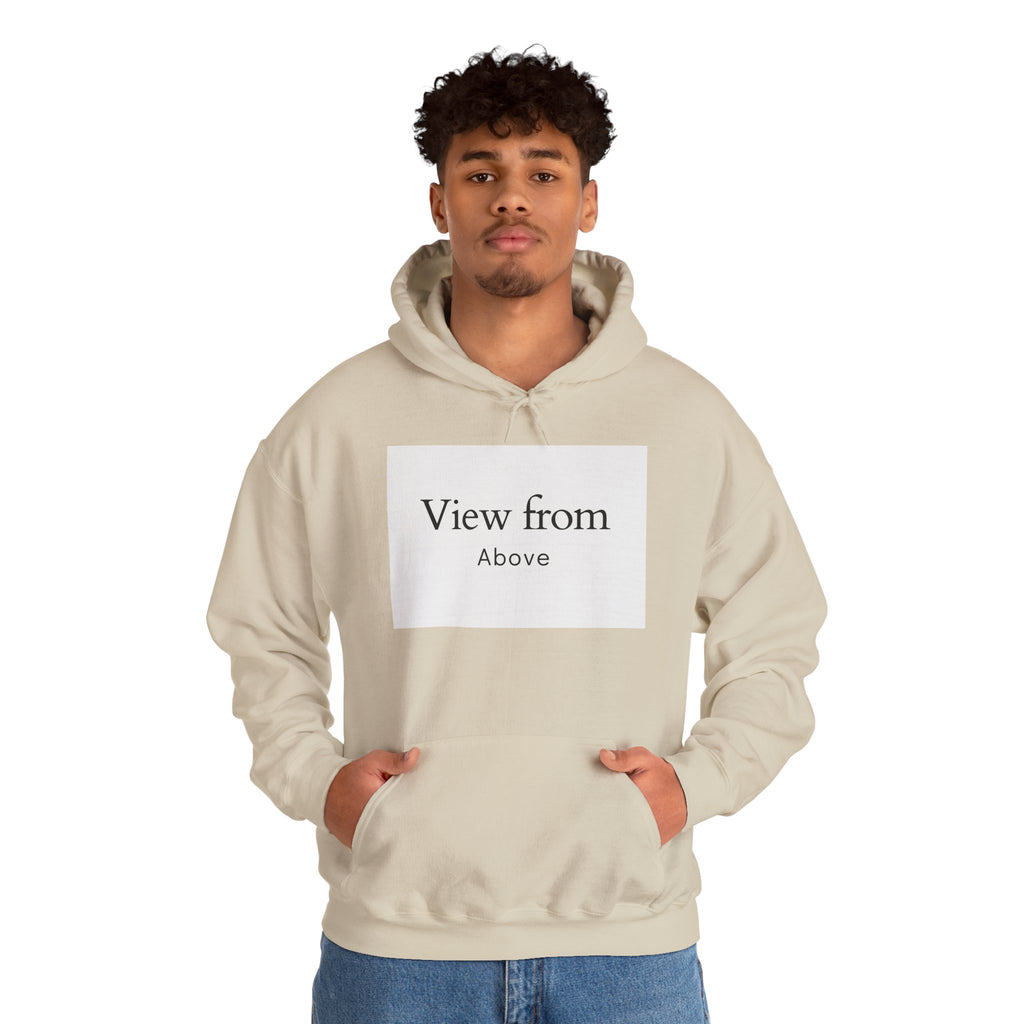 View From Above Hoodie - Minimal Text Graphic Pullover