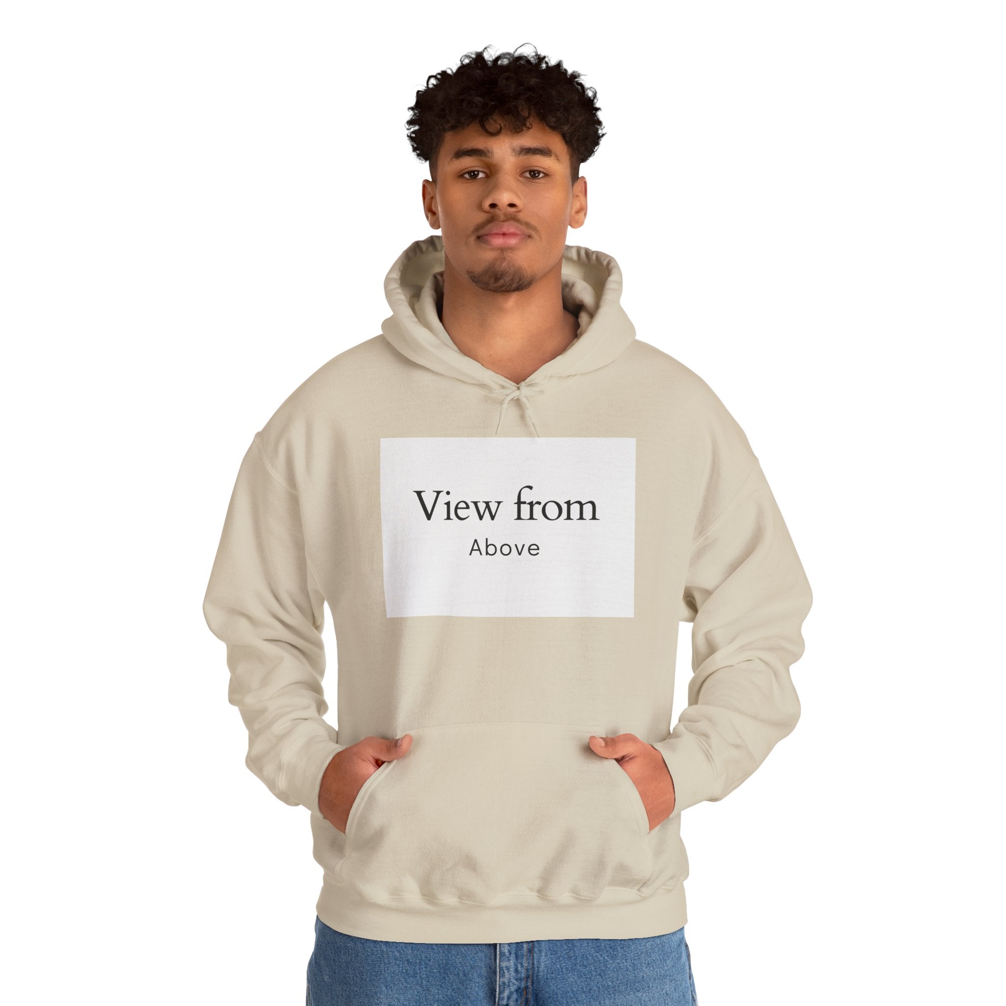 View From Above Hoodie - Minimal Text Graphic Pullover
