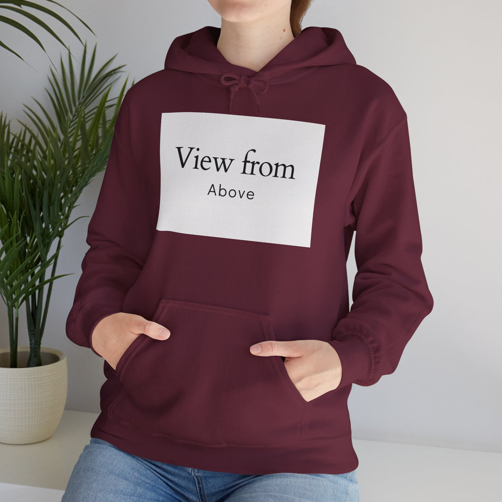 View From Above Hoodie - Minimal Text Graphic Pullover
