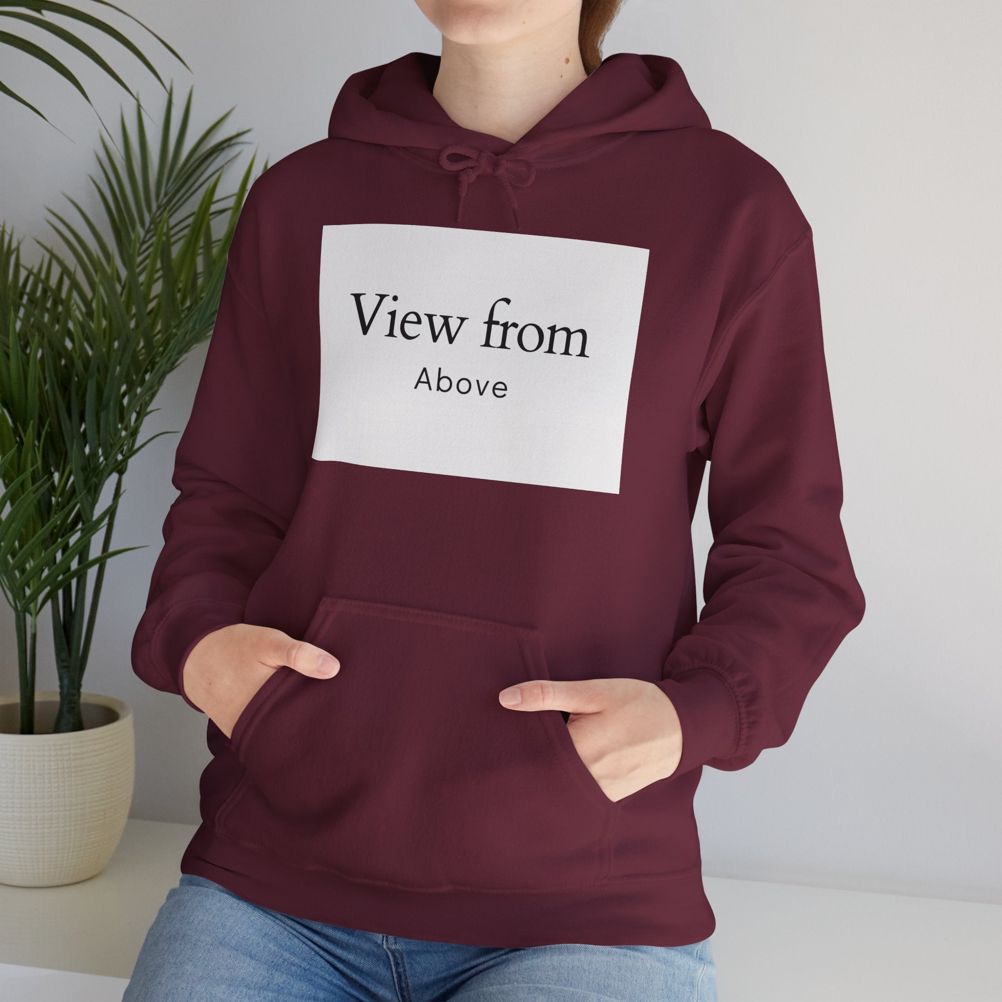 View From Above Hoodie - Minimal Text Graphic Pullover