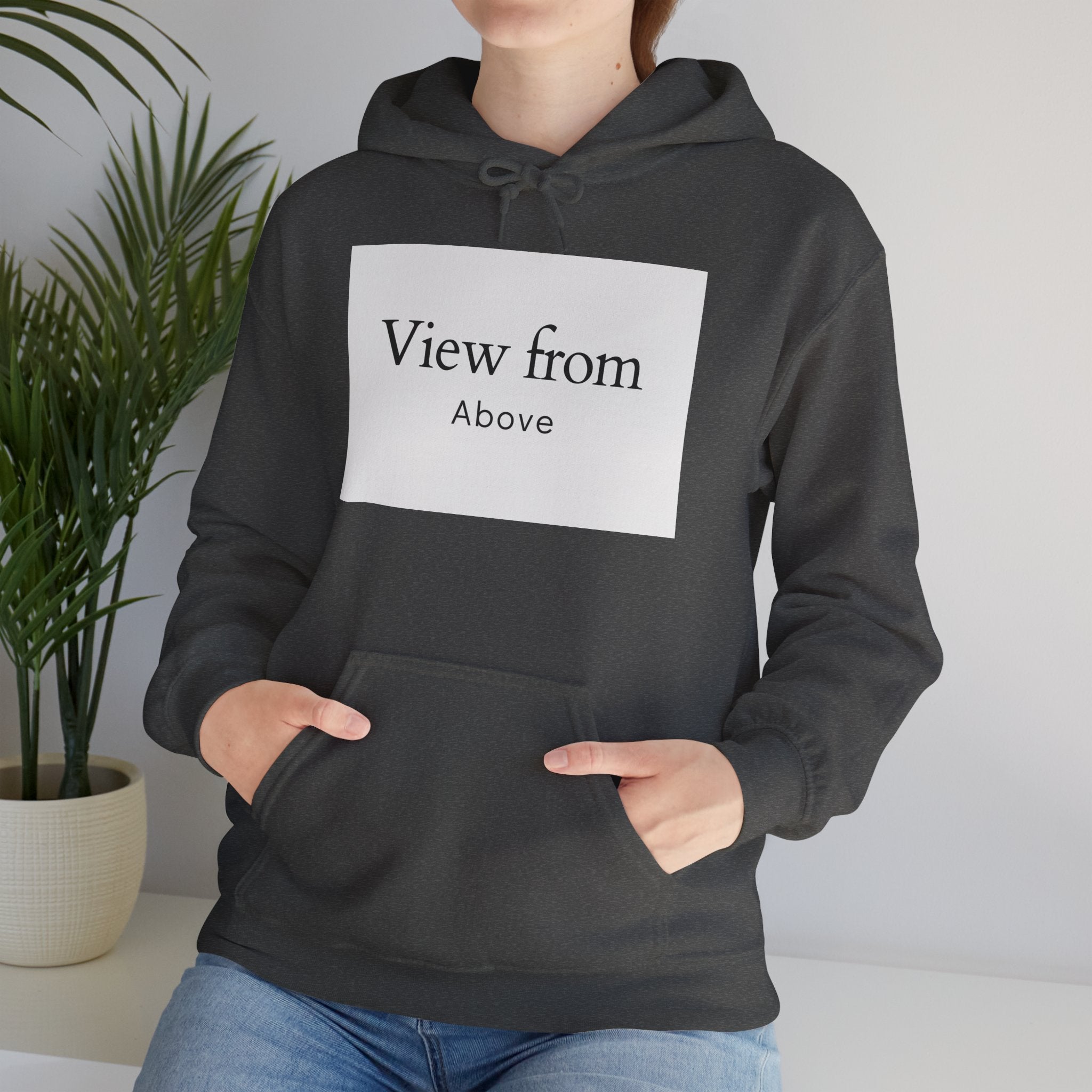 View From Above Hoodie - Minimal Text Graphic Pullover