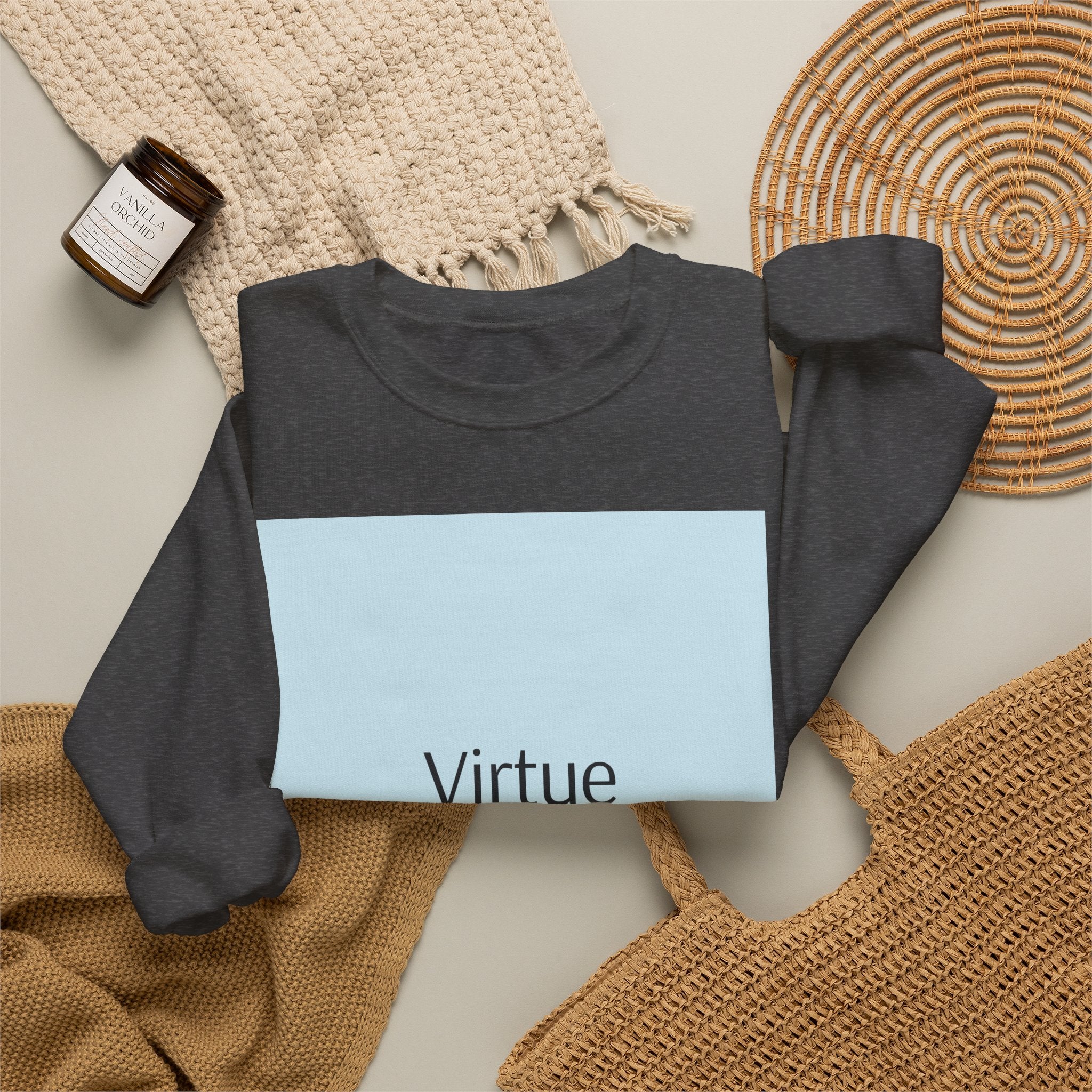Crewneck Sweatshirt — "Virtue is Sufficient" Minimalist Inspirational Design
