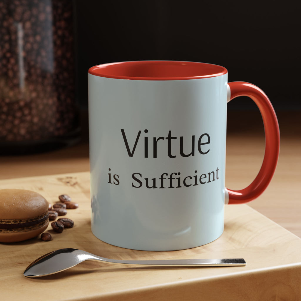 Virtue Is Sufficient Accent Coffee Mug — Inspirational Light Blue Ceramic