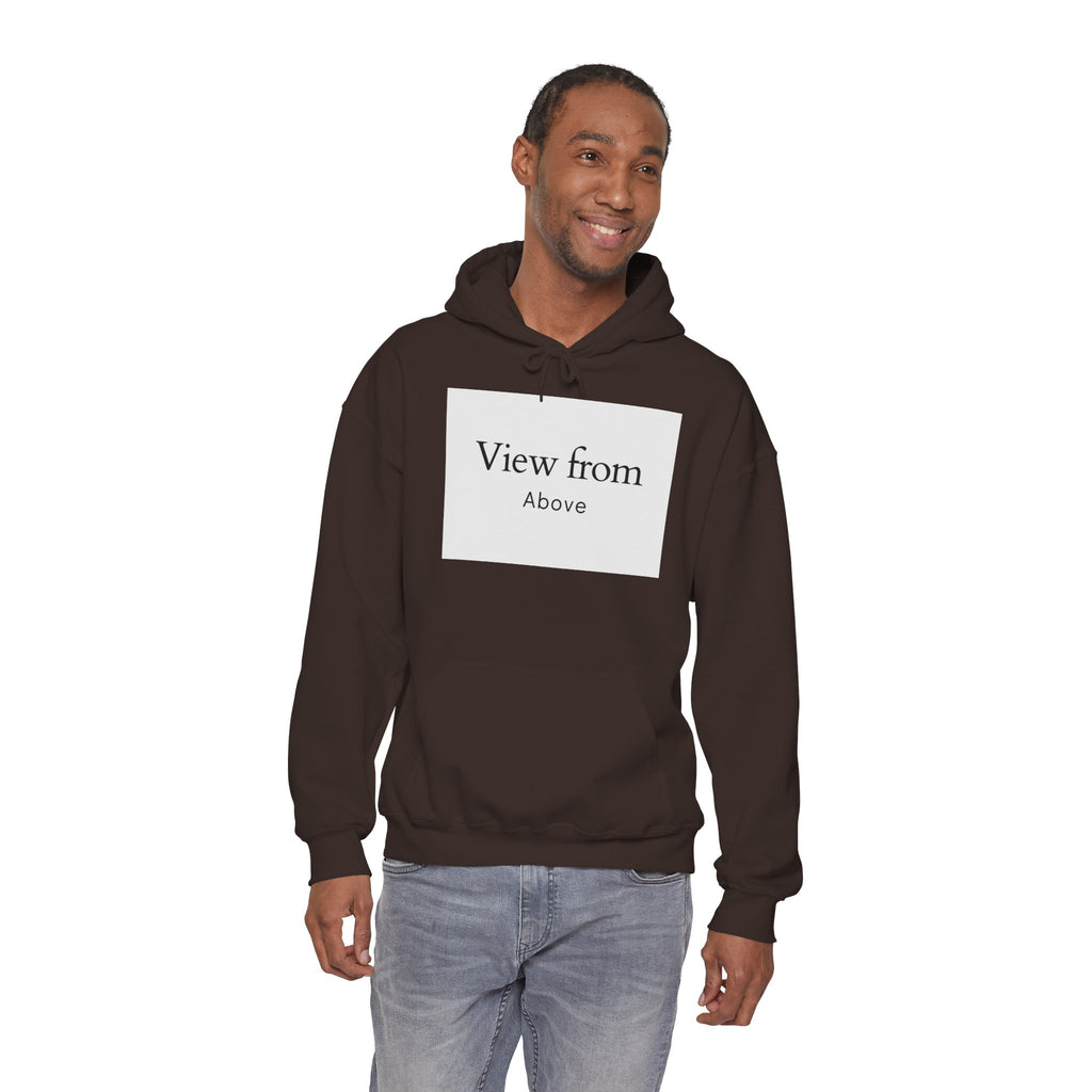 View From Above Hoodie - Minimal Text Graphic Pullover