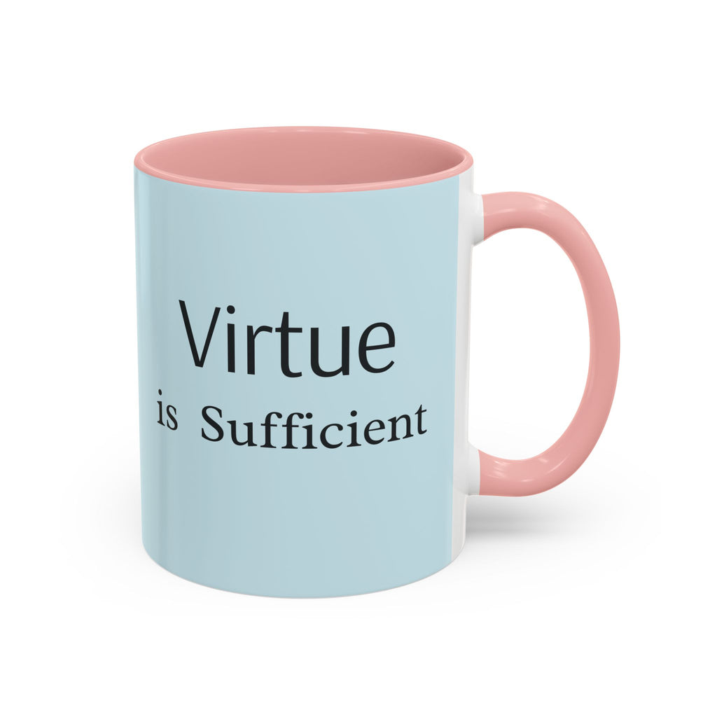 Virtue Is Sufficient Accent Coffee Mug — Inspirational Light Blue Ceramic