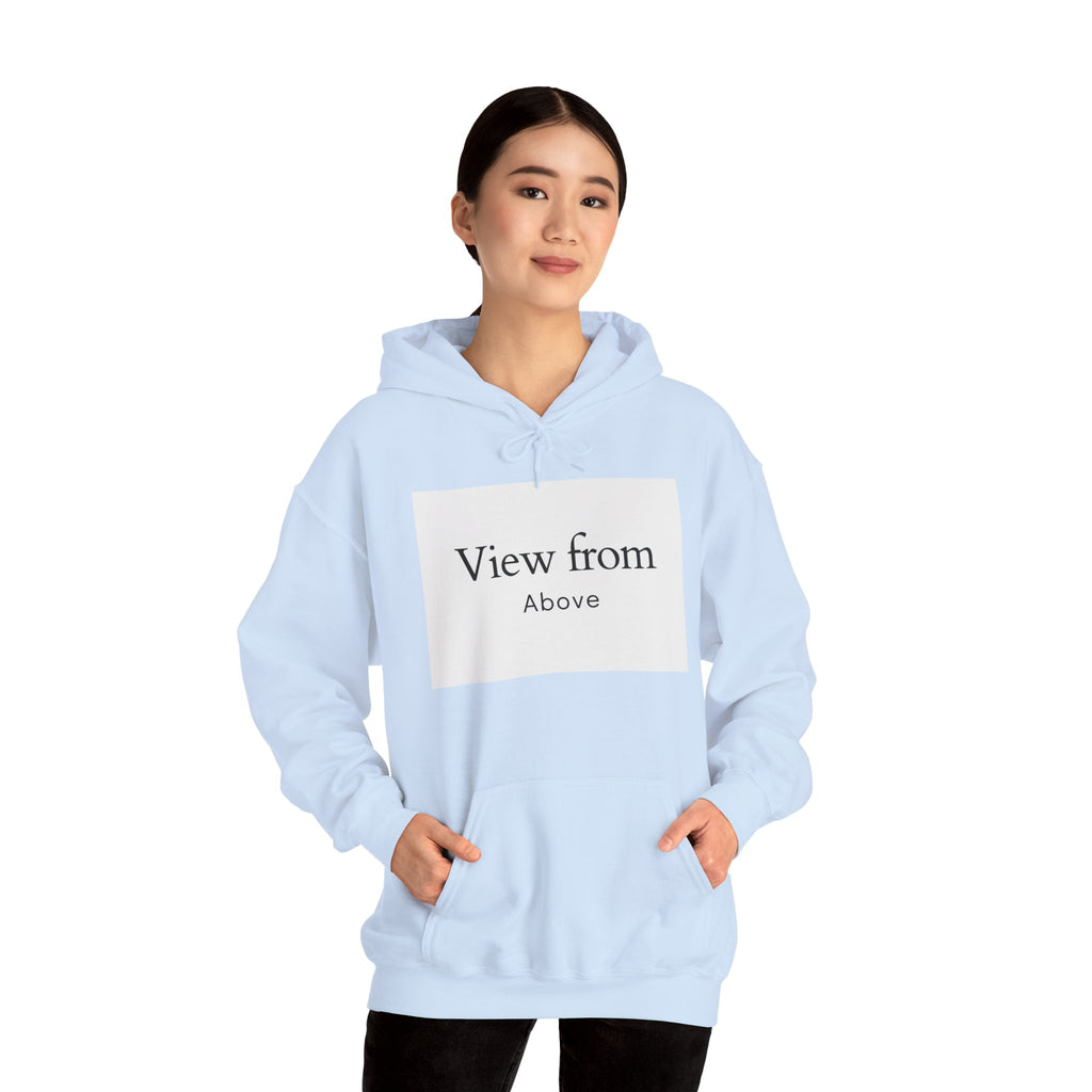 View From Above Hoodie - Minimal Text Graphic Pullover