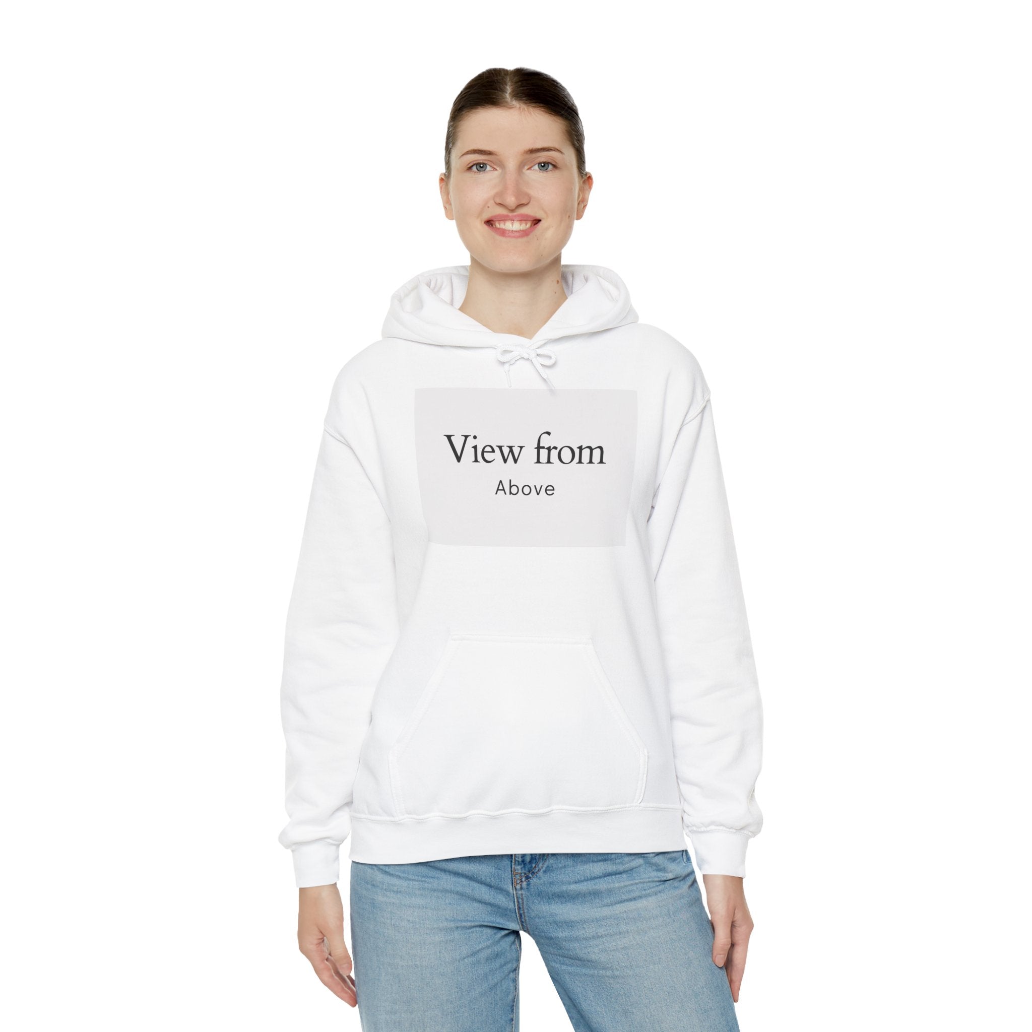 View From Above Hoodie - Minimal Text Graphic Pullover