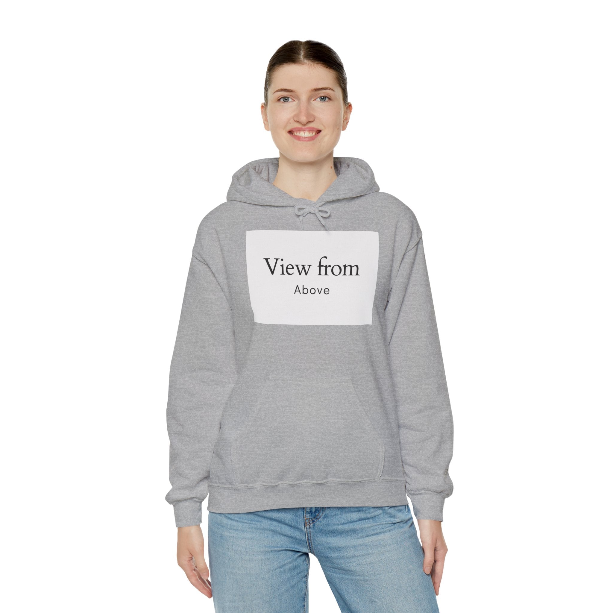 View From Above Hoodie - Minimal Text Graphic Pullover