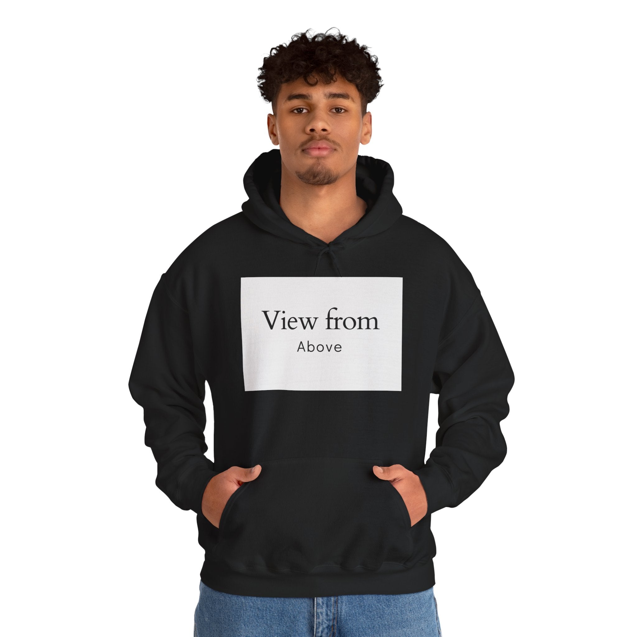 View From Above Hoodie - Minimal Text Graphic Pullover
