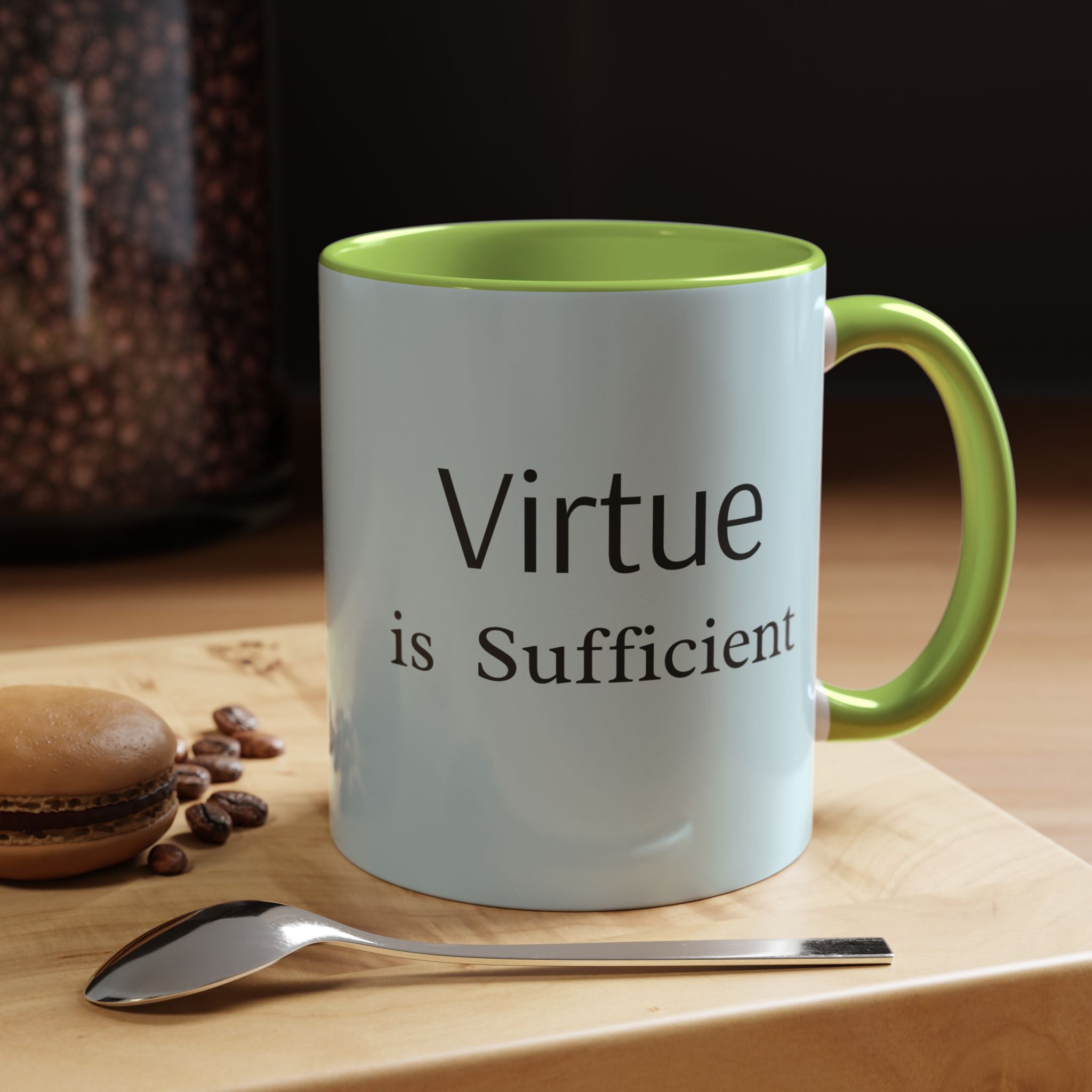 Virtue Is Sufficient Accent Coffee Mug — Inspirational Light Blue Ceramic