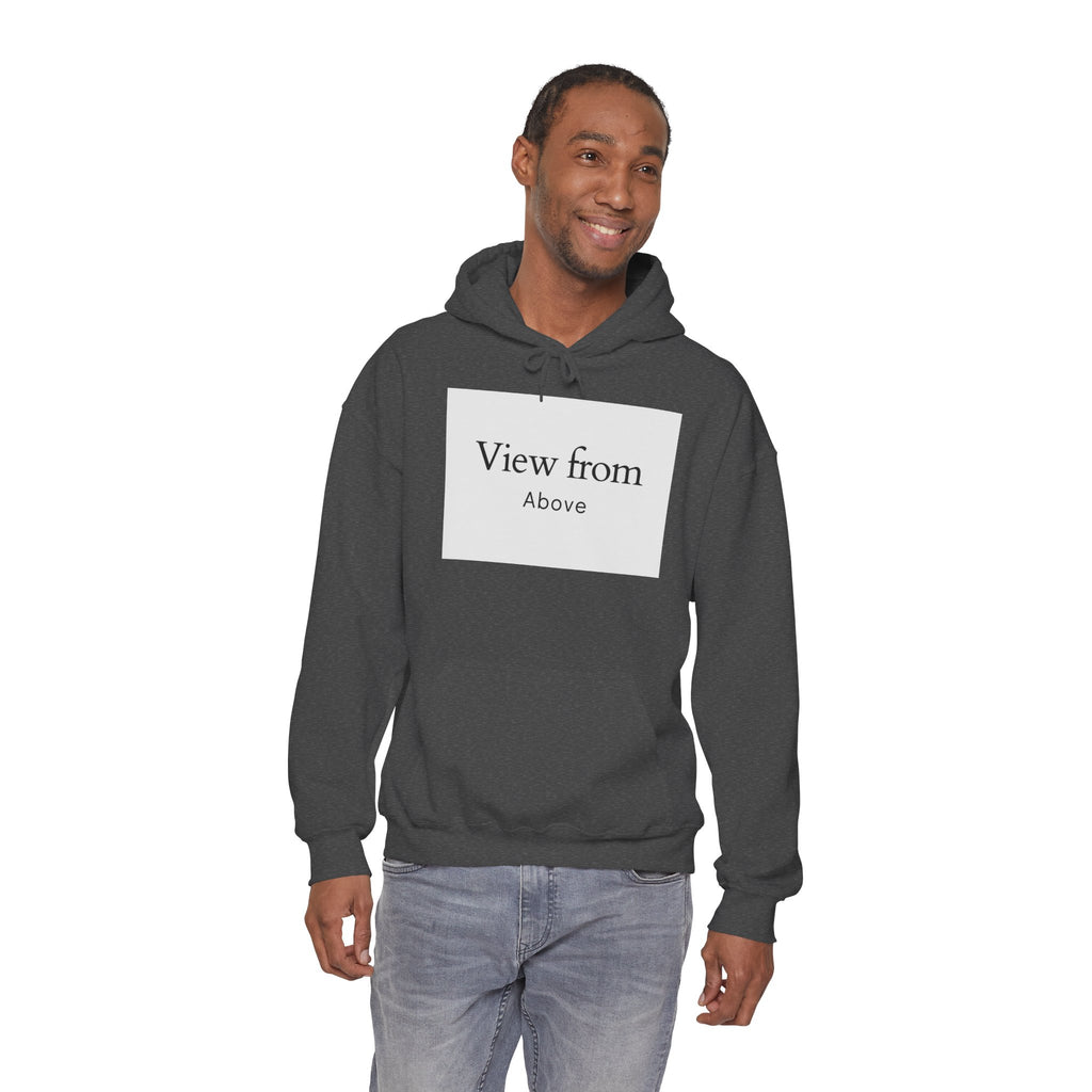 View From Above Hoodie - Minimal Text Graphic Pullover