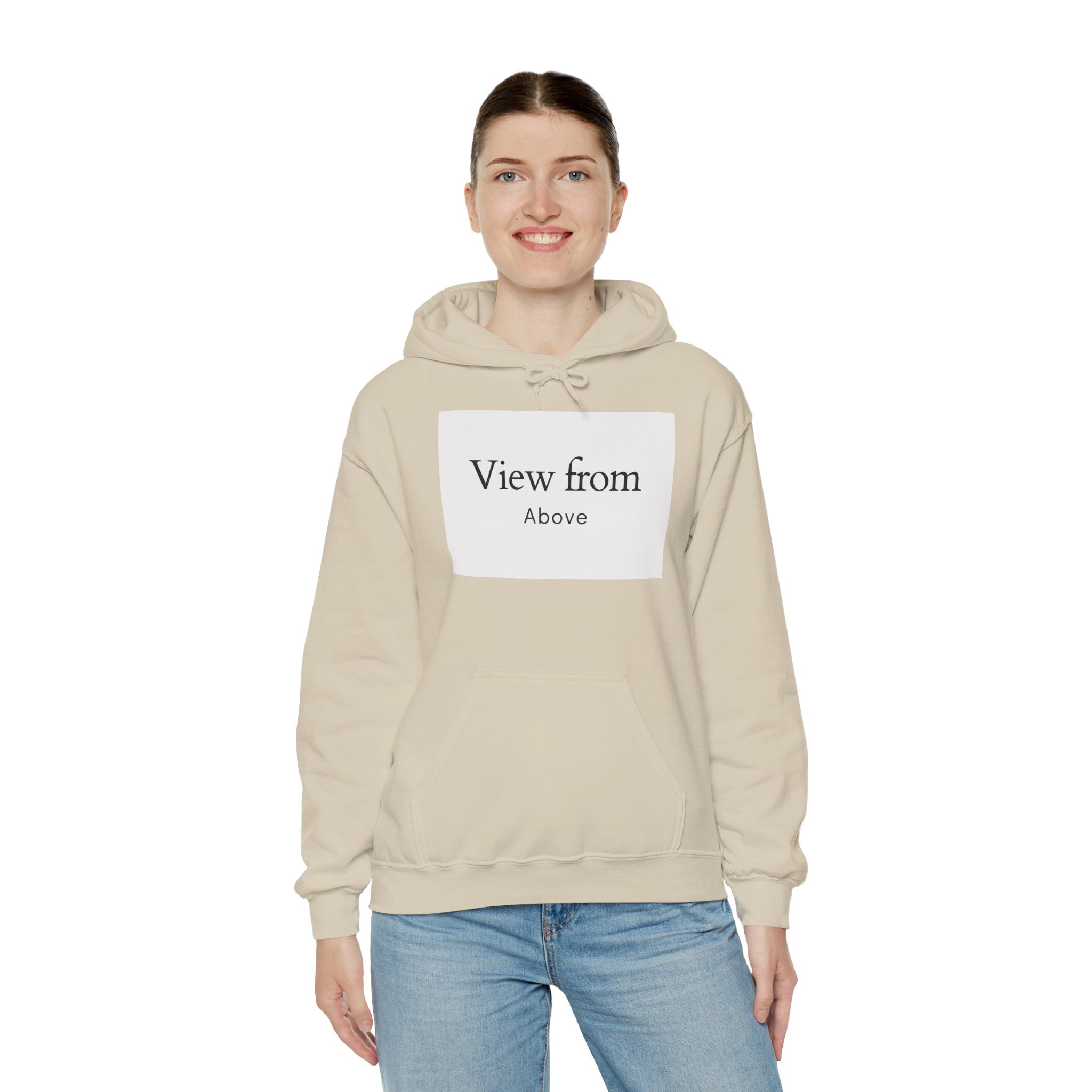 View From Above Hoodie - Minimal Text Graphic Pullover