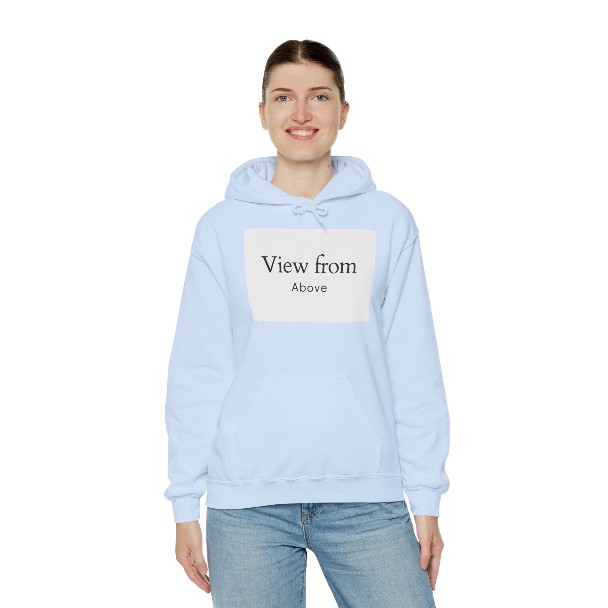 View From Above Hoodie - Minimal Text Graphic Pullover