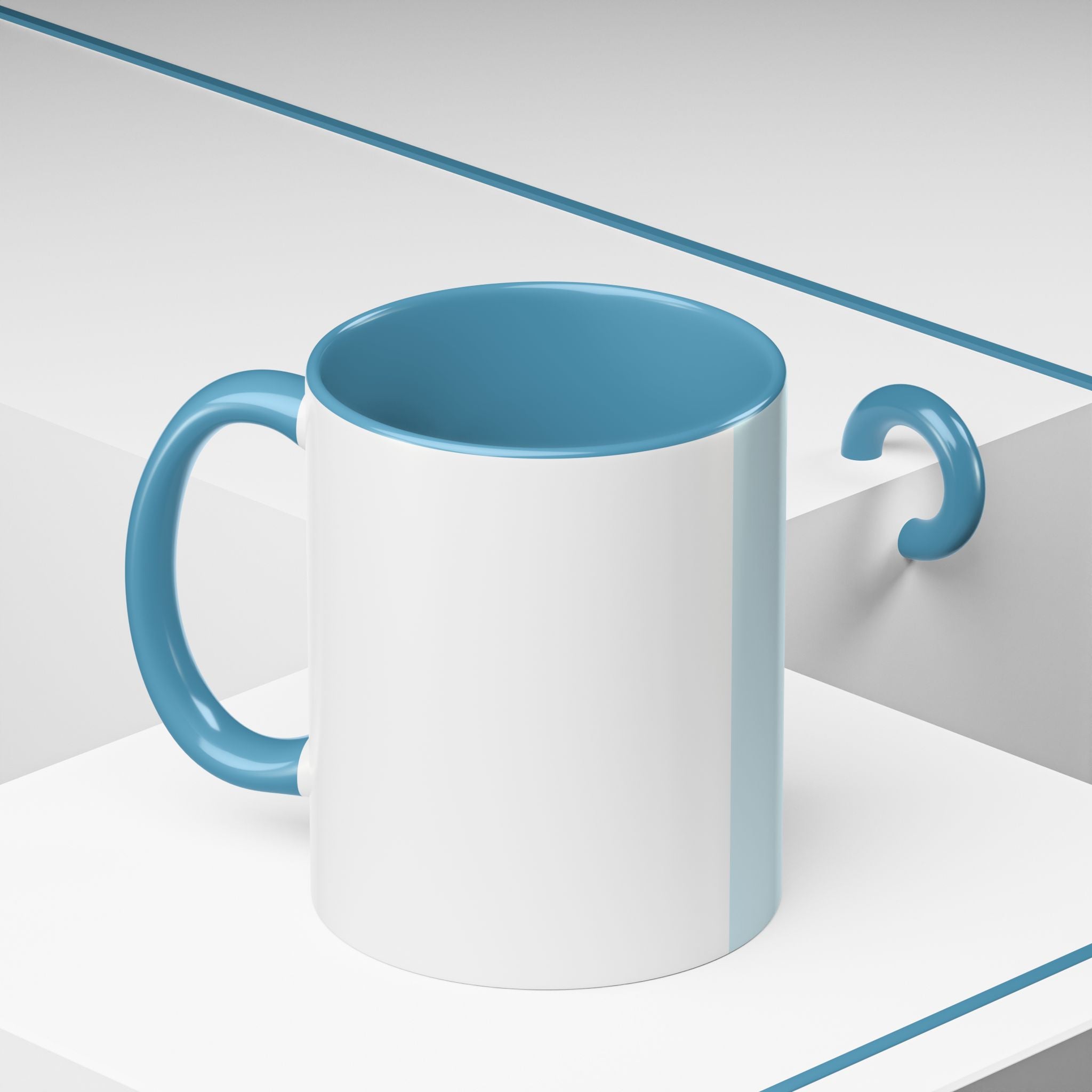 Virtue Is Sufficient Accent Coffee Mug — Inspirational Light Blue Ceramic
