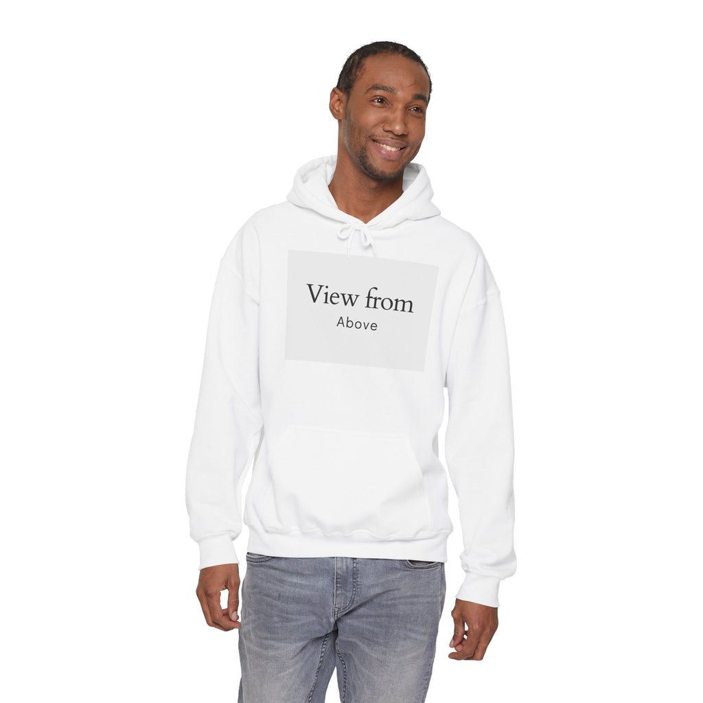 View From Above Hoodie - Minimal Text Graphic Pullover