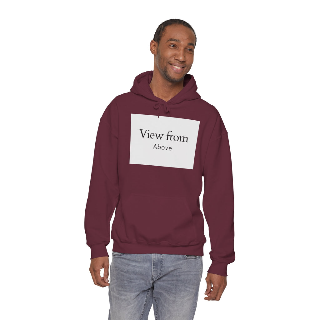 View From Above Hoodie - Minimal Text Graphic Pullover