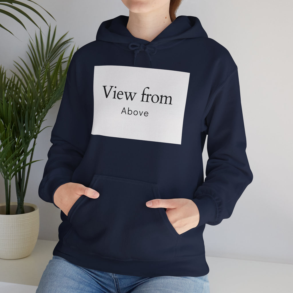 View From Above Hoodie - Minimal Text Graphic Pullover