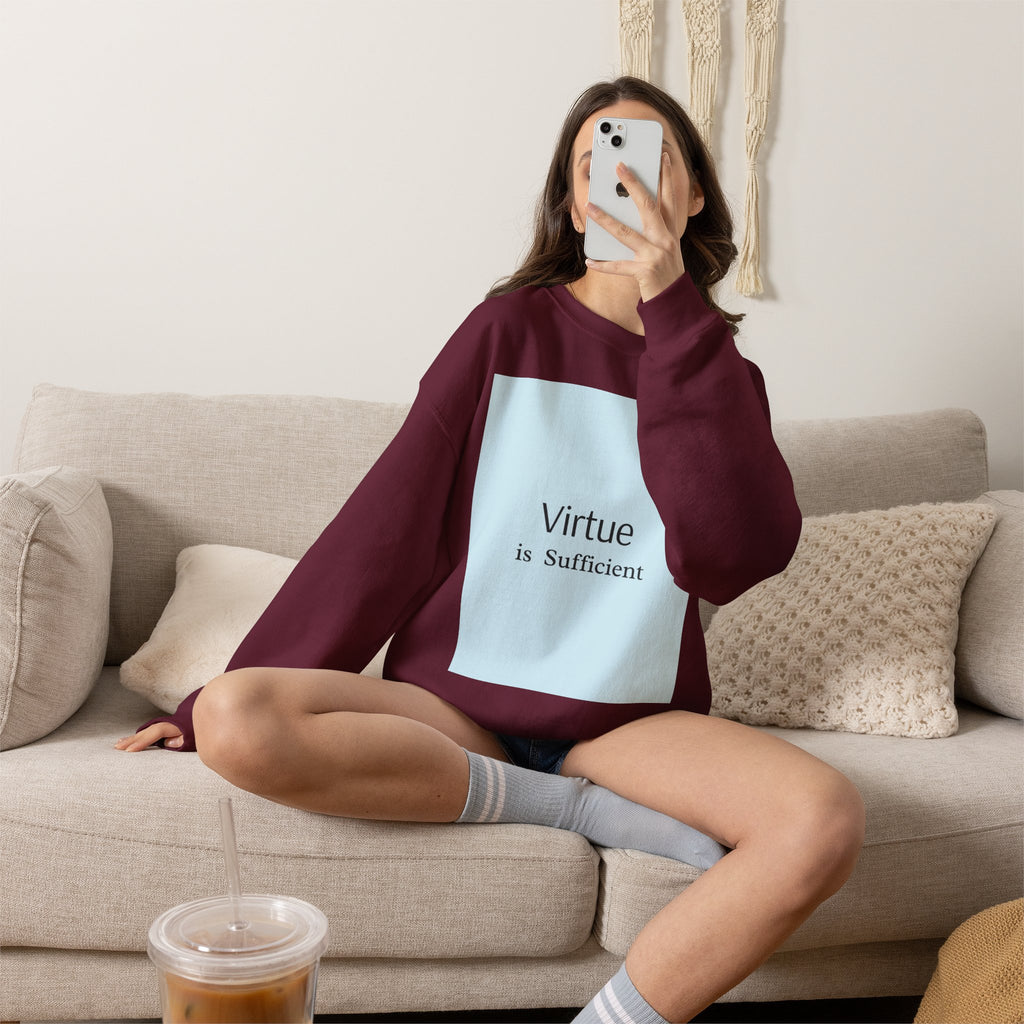 Crewneck Sweatshirt — "Virtue is Sufficient" Minimalist Inspirational Design