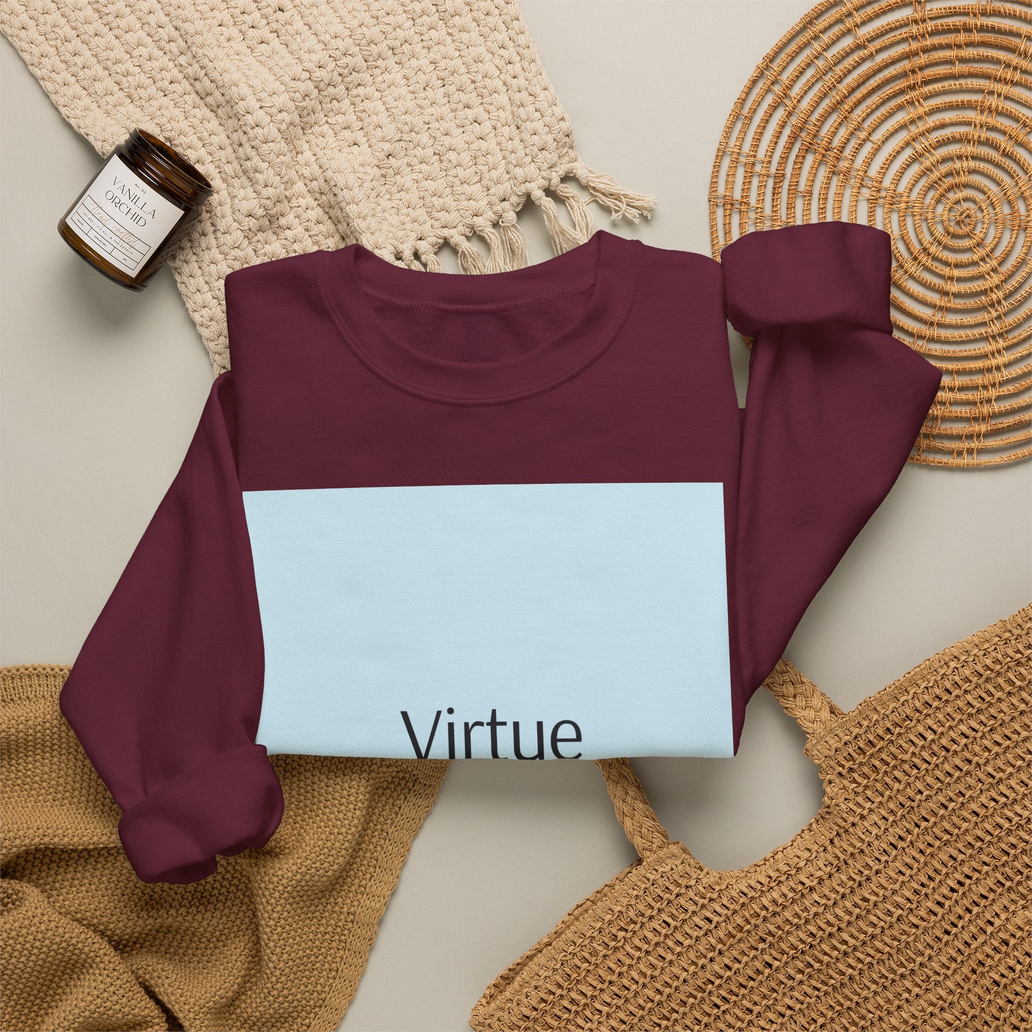 Crewneck Sweatshirt — "Virtue is Sufficient" Minimalist Inspirational Design