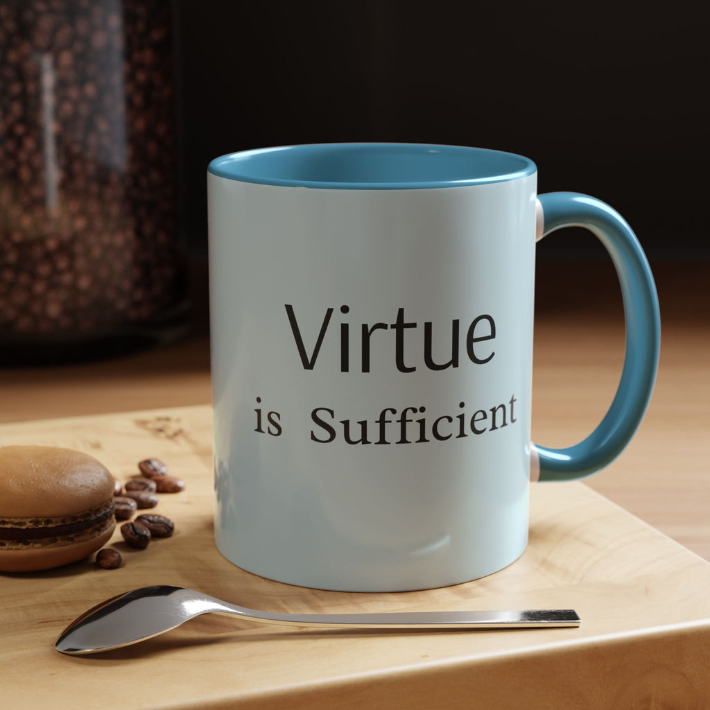 Virtue Is Sufficient Accent Coffee Mug — Inspirational Light Blue Ceramic