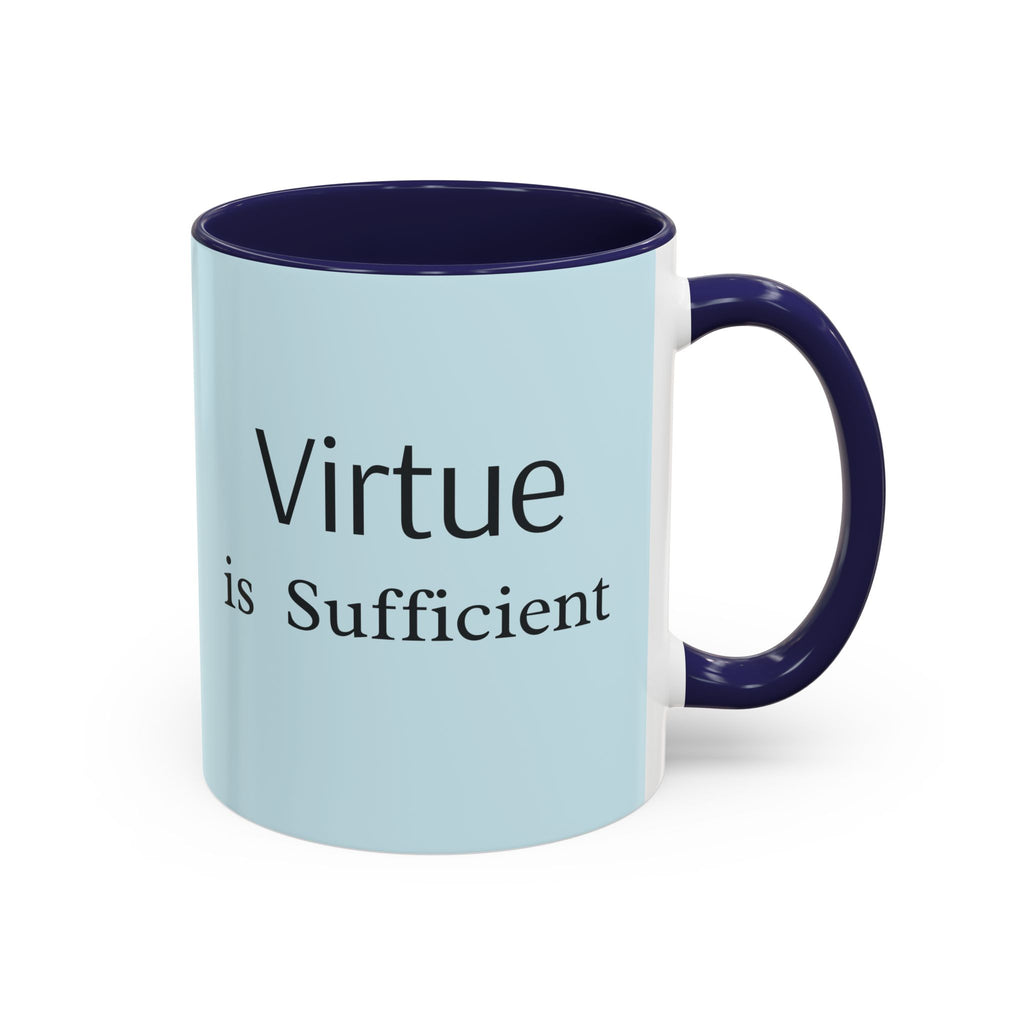 Virtue Is Sufficient Accent Coffee Mug — Inspirational Light Blue Ceramic