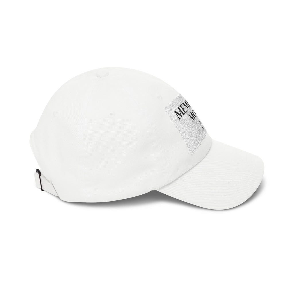 Memento Mori Dad Cap — Minimalist White Embroidered Baseball Hat