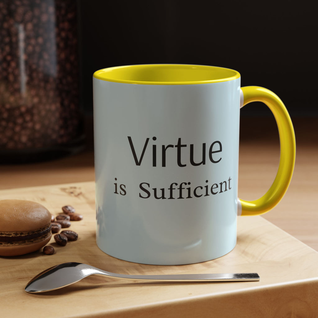Virtue Is Sufficient Accent Coffee Mug — Inspirational Light Blue Ceramic