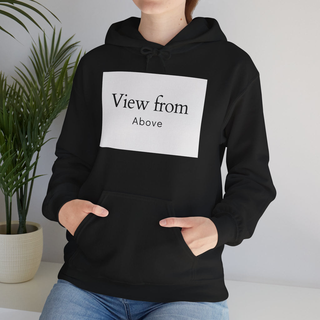 View From Above Hoodie - Minimal Text Graphic Pullover
