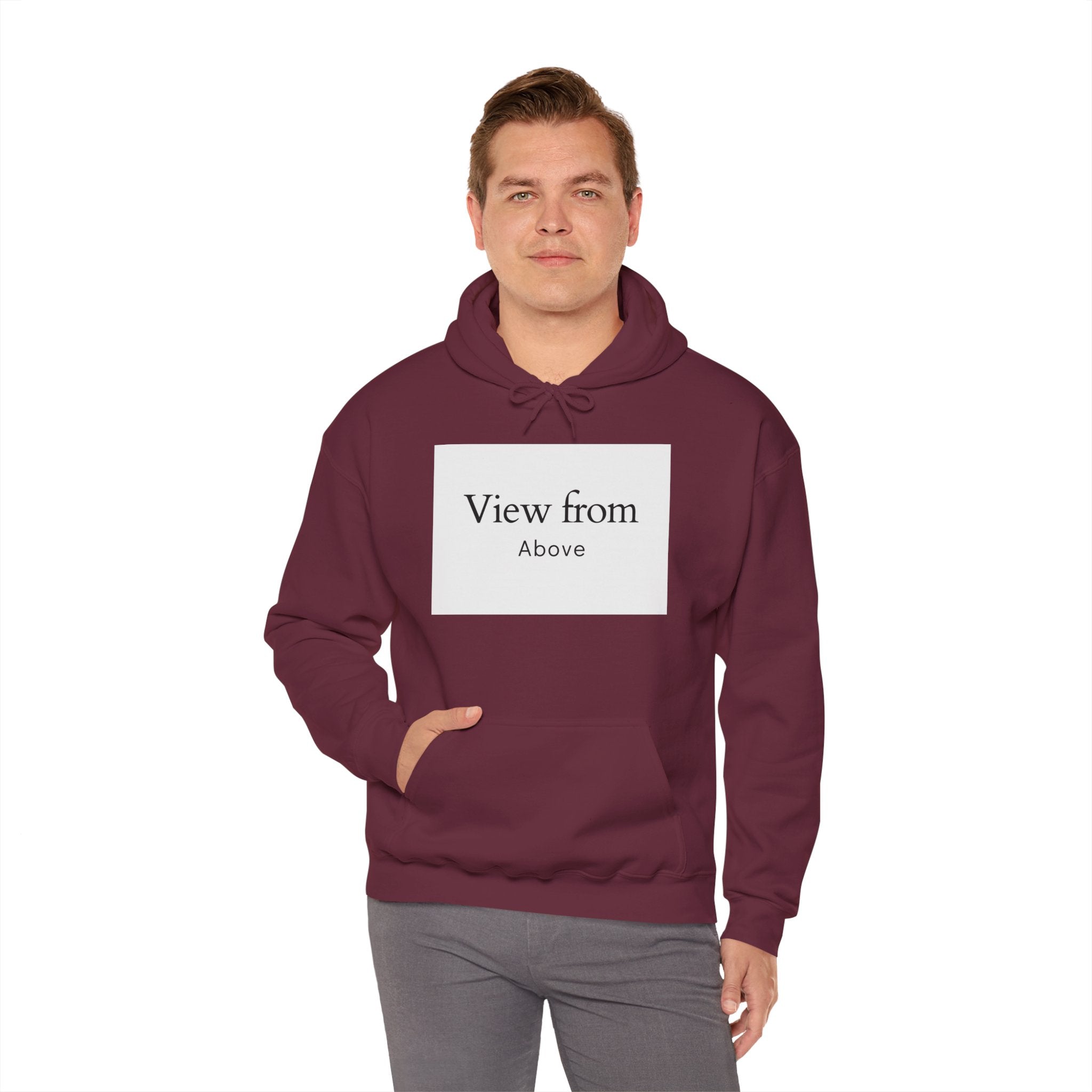 View From Above Hoodie - Minimal Text Graphic Pullover