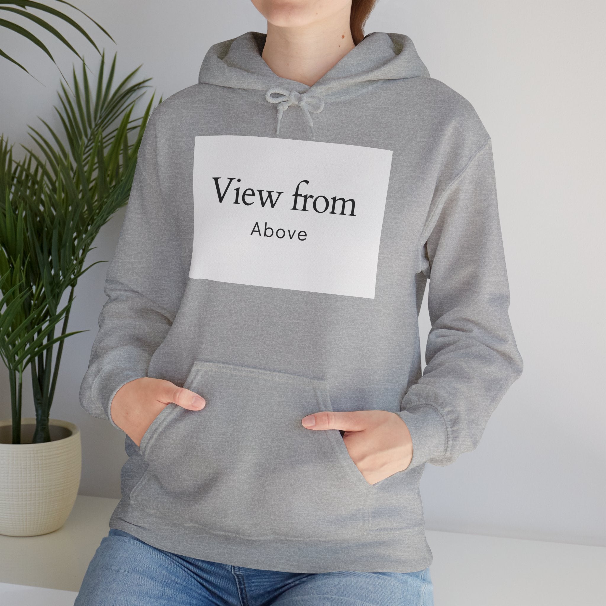 View From Above Hoodie - Minimal Text Graphic Pullover