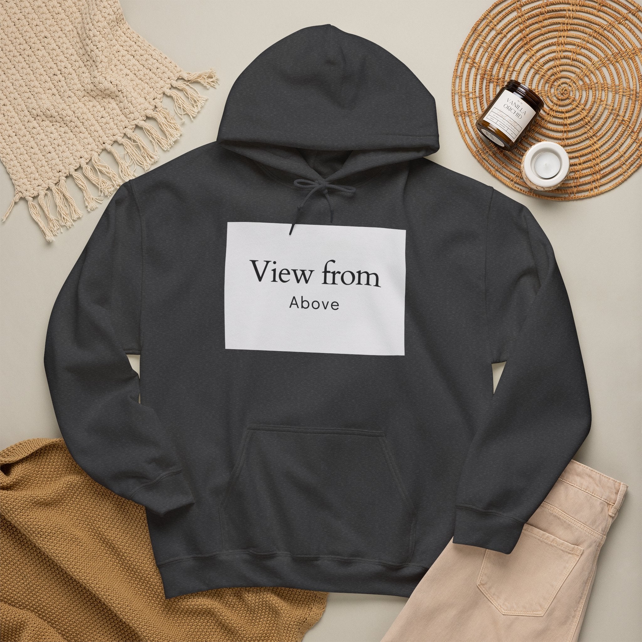 View From Above Hoodie - Minimal Text Graphic Pullover
