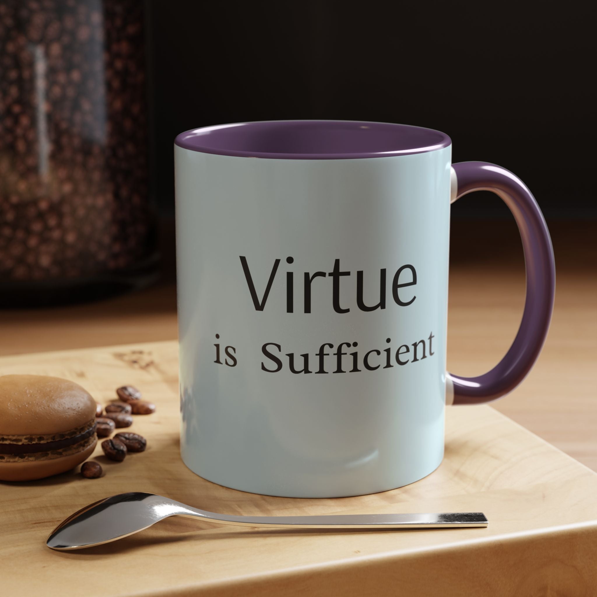 Virtue Is Sufficient Accent Coffee Mug — Inspirational Light Blue Ceramic
