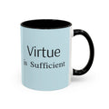 Virtue Is Sufficient Accent Coffee Mug — Inspirational Light Blue Ceramic