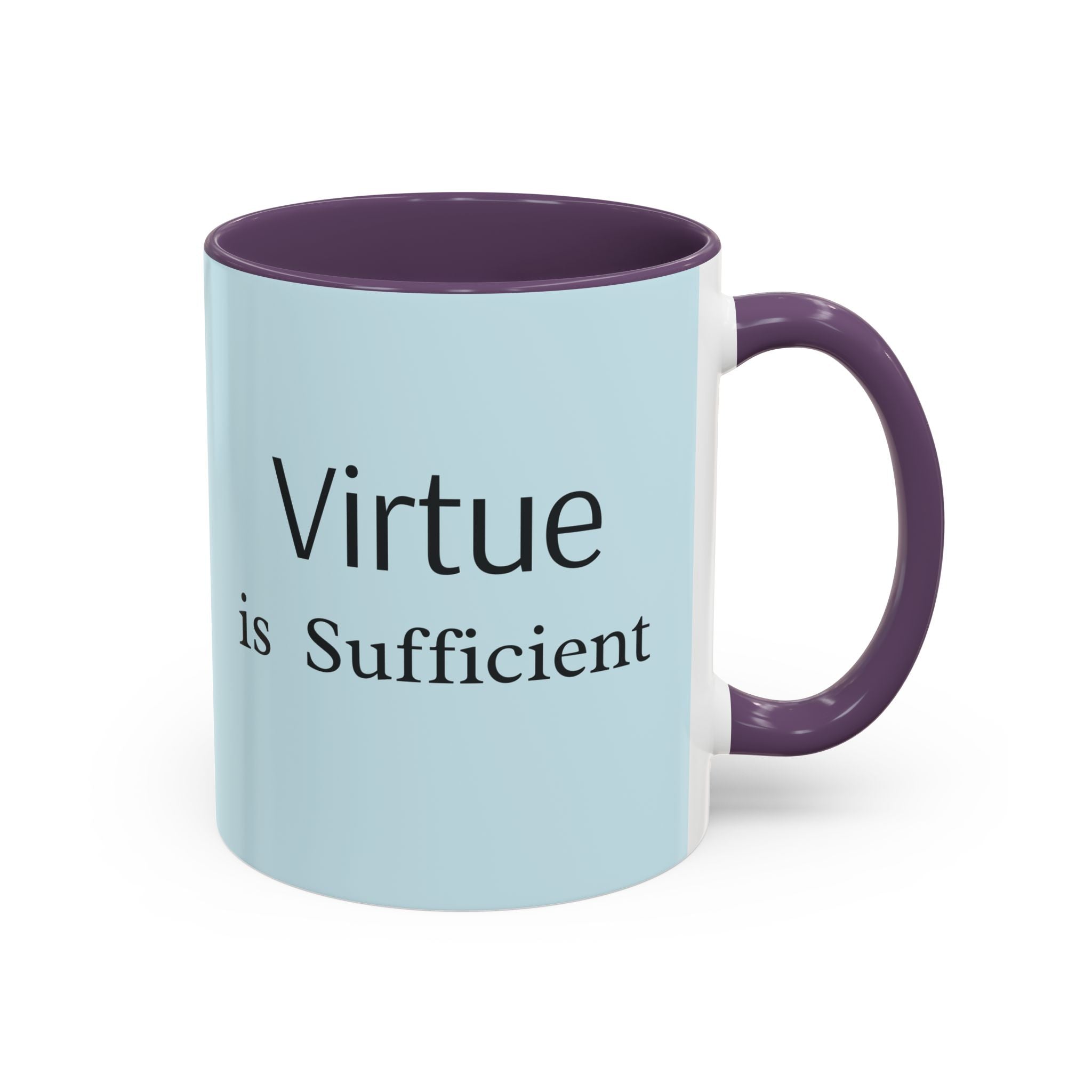 Virtue Is Sufficient Accent Coffee Mug — Inspirational Light Blue Ceramic