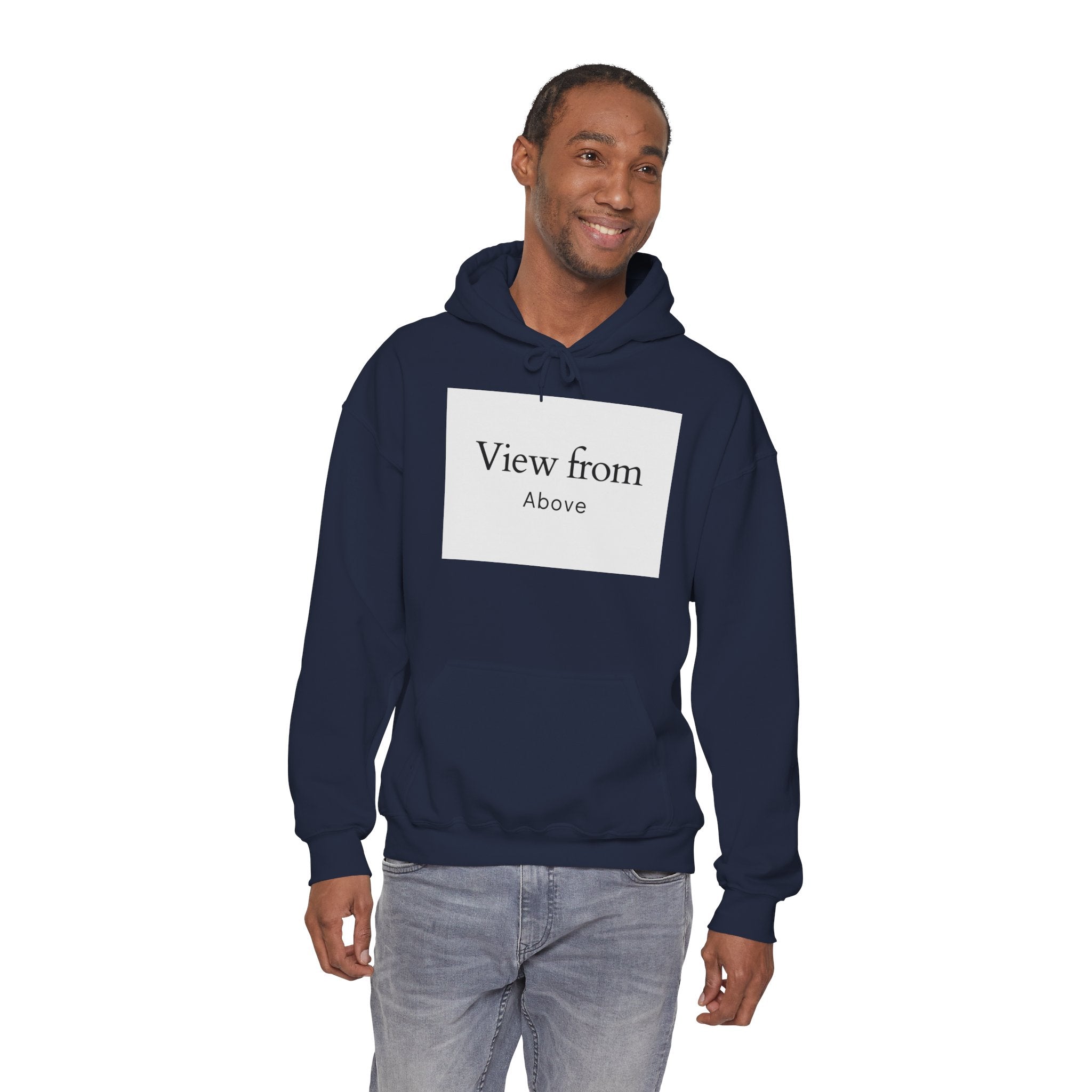View From Above Hoodie - Minimal Text Graphic Pullover