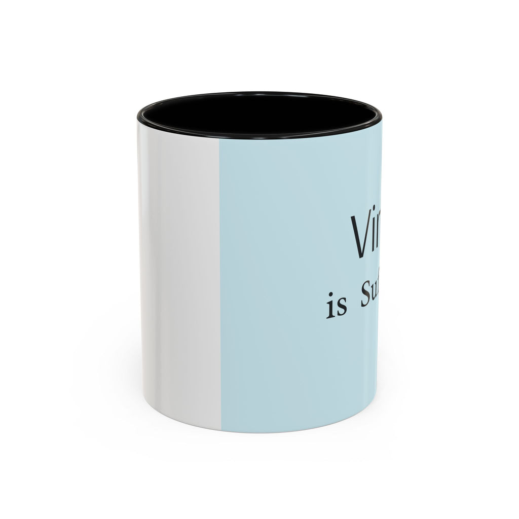 Virtue Is Sufficient Accent Coffee Mug — Inspirational Light Blue Ceramic