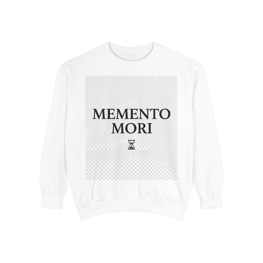 Memento Mori Sweatshirt — Minimalist Latin Reminder Sweatshirt with Hourglass