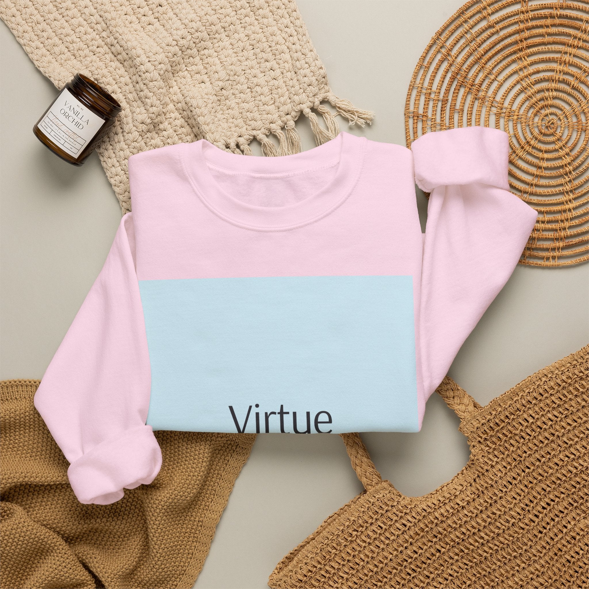 Crewneck Sweatshirt — "Virtue is Sufficient" Minimalist Inspirational Design
