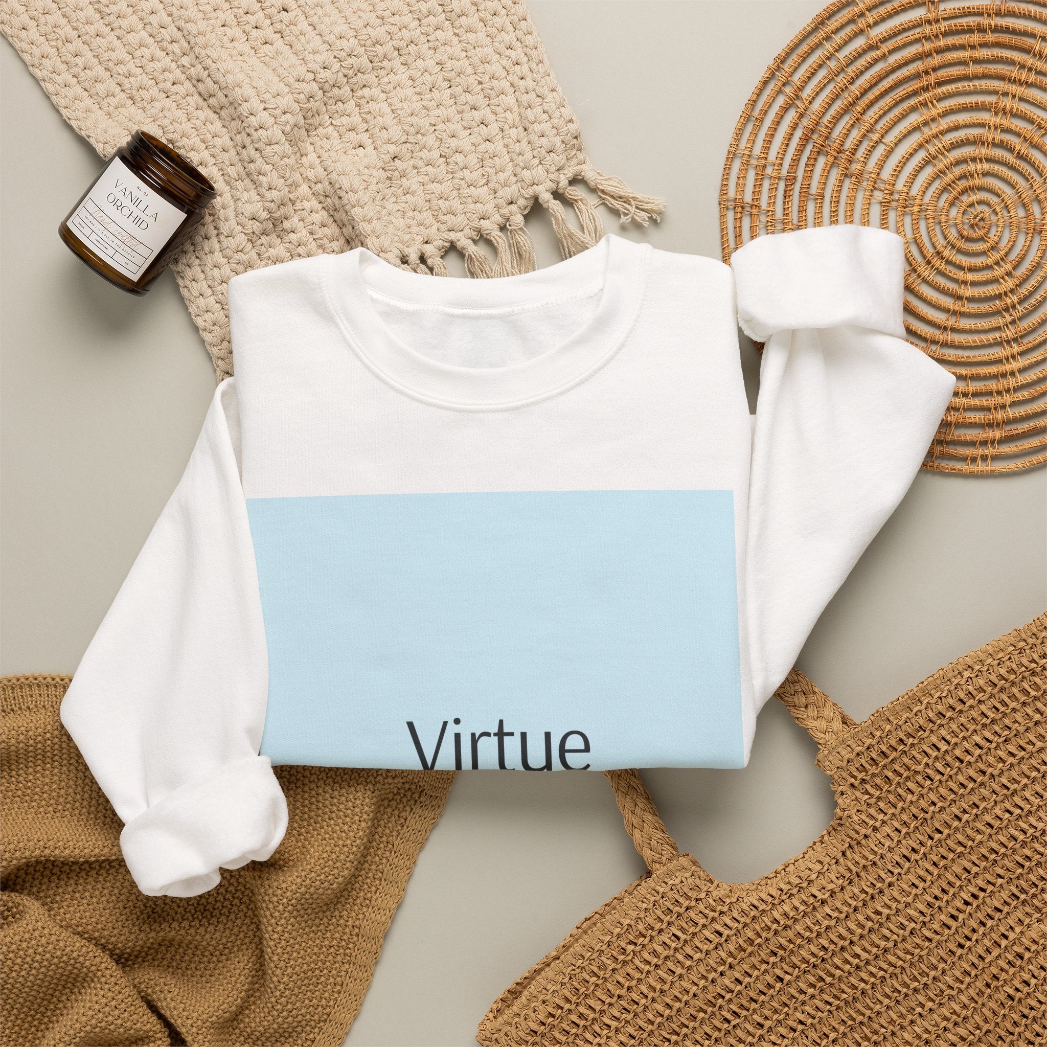 Crewneck Sweatshirt — "Virtue is Sufficient" Minimalist Inspirational Design
