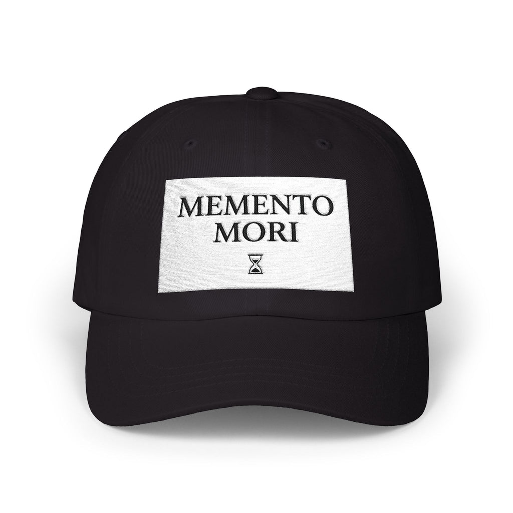 Memento Mori Dad Cap — Minimalist White Embroidered Baseball Hat