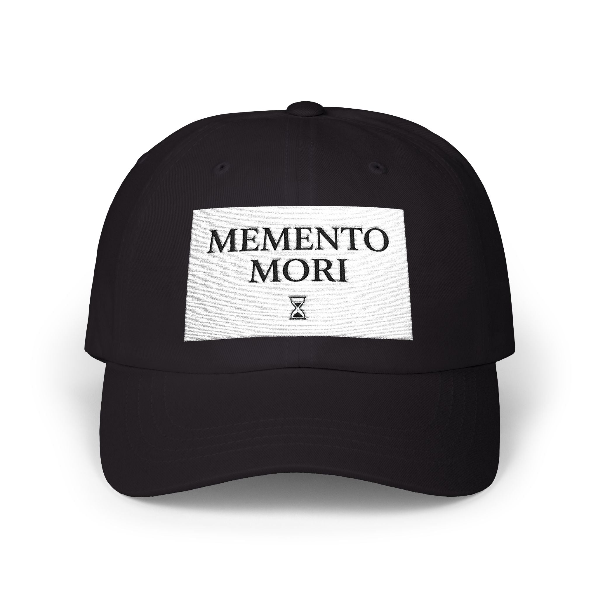 Memento Mori Dad Cap — Minimalist White Embroidered Baseball Hat