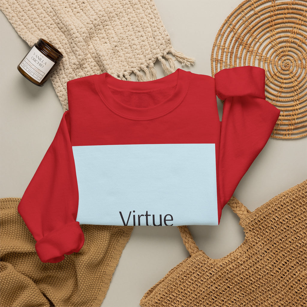 Crewneck Sweatshirt — "Virtue is Sufficient" Minimalist Inspirational Design