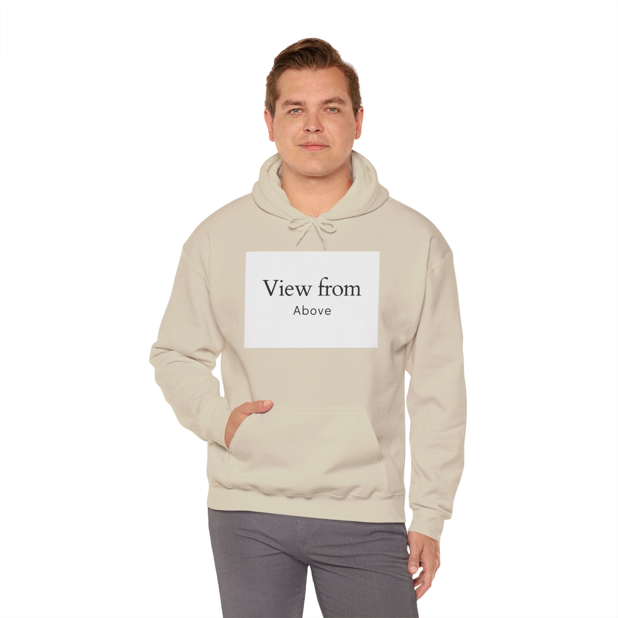 View From Above Hoodie - Minimal Text Graphic Pullover
