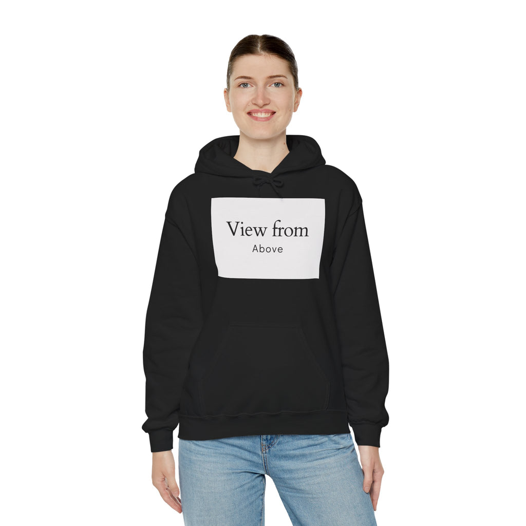 View From Above Hoodie - Minimal Text Graphic Pullover