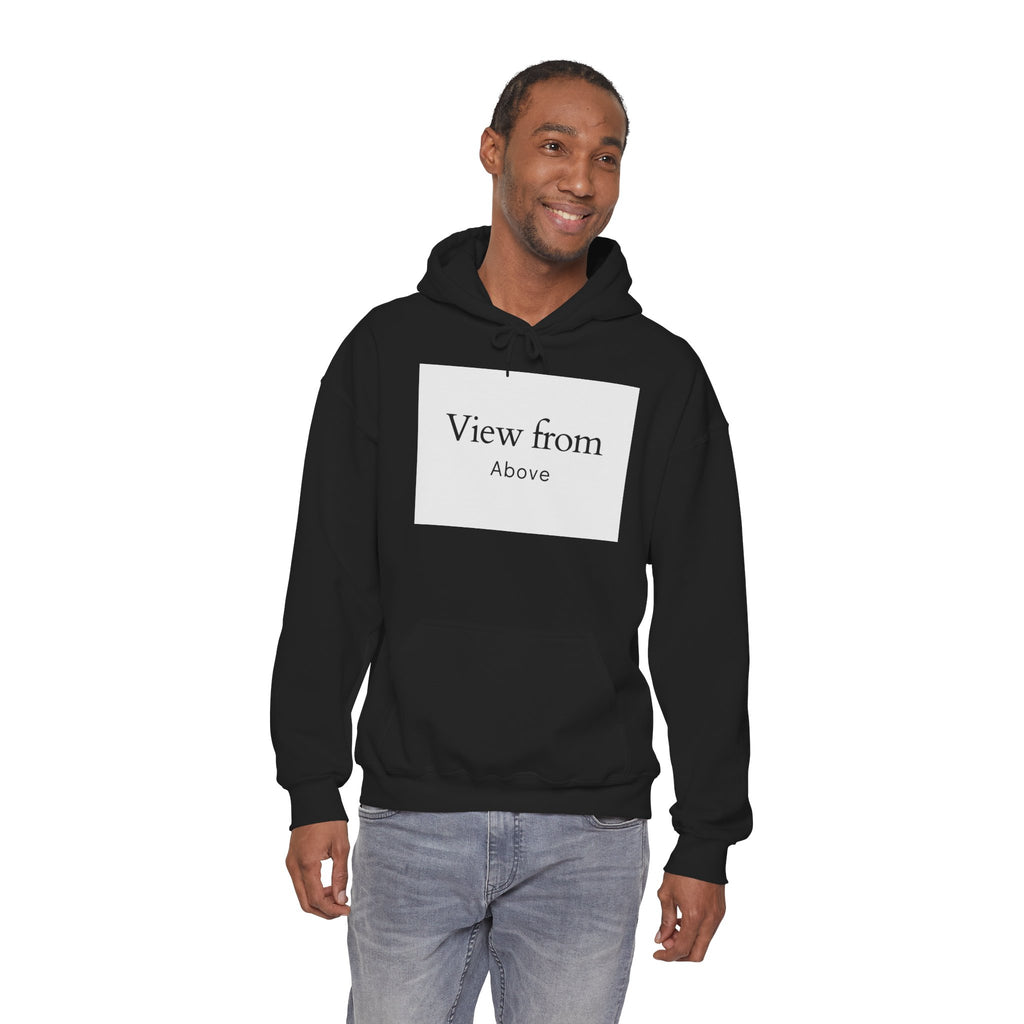 View From Above Hoodie - Minimal Text Graphic Pullover